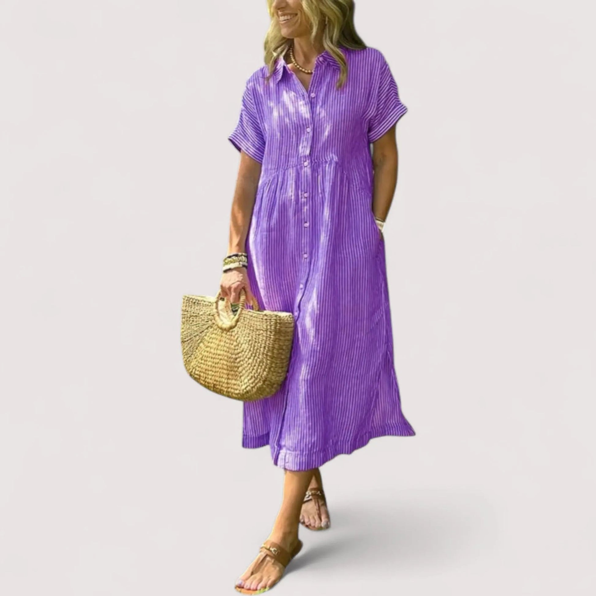 Hemdblusenkleid Damen | Gestreift & Kurzarm Midi