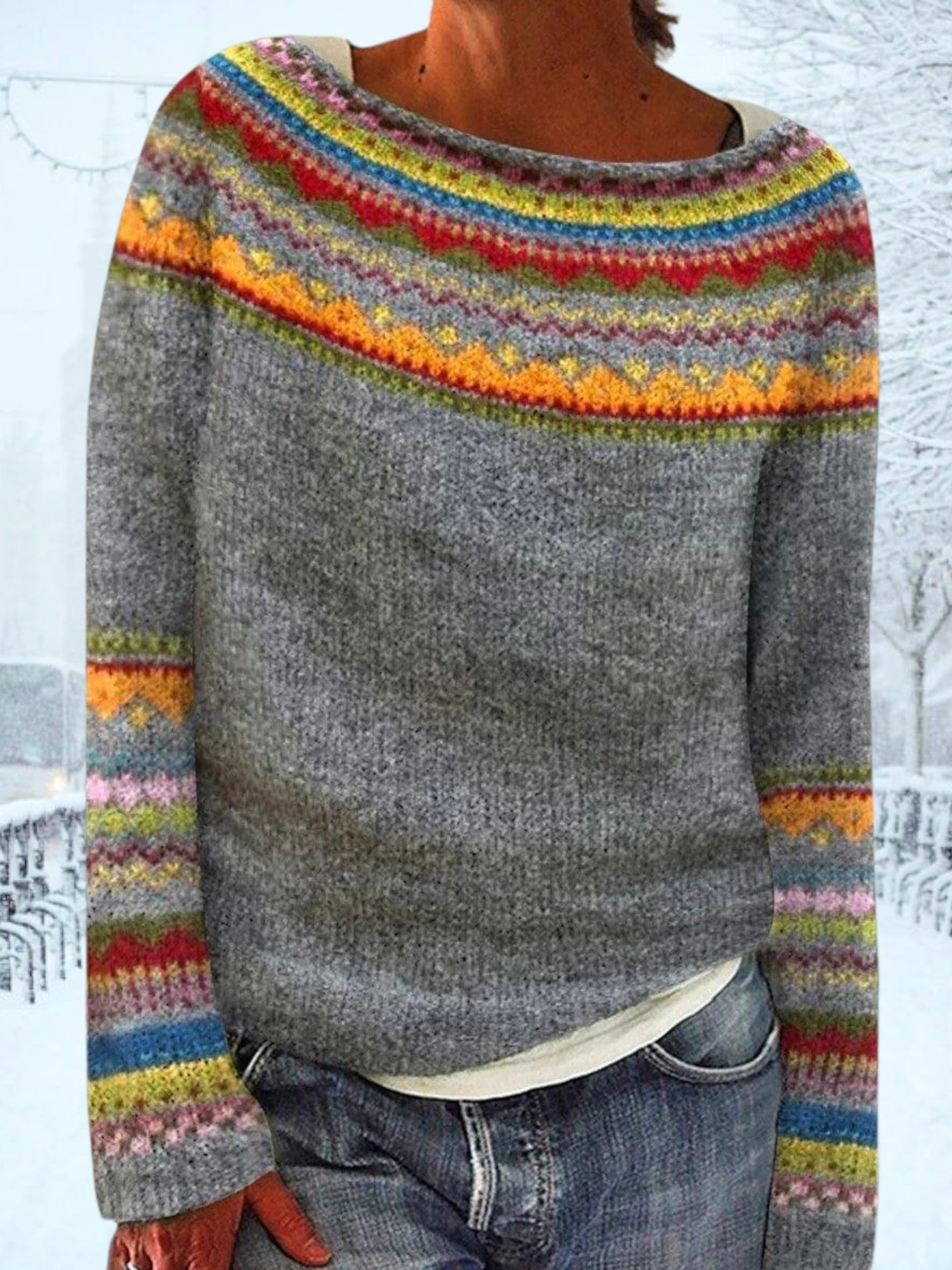 Retro-inspirierter Pullover | Grau 1
