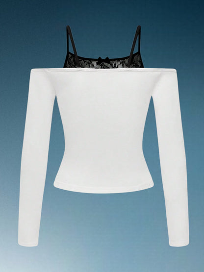 Ria | Elegantes schulterfreies Damen-Top mit Spaghetti-Trägern für festliche Anlässe | WeiB
