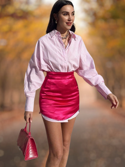 Rivaya | Eleganter Damenrock Mini mit Falten und figurschmeichelndem Schnitt aus leichtem Stoff | Magenta