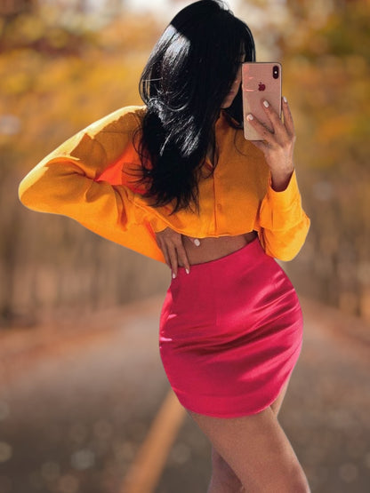 Rivaya | Eleganter Damenrock Mini mit Falten und figurschmeichelndem Schnitt aus leichtem Stoff | Magenta 2
