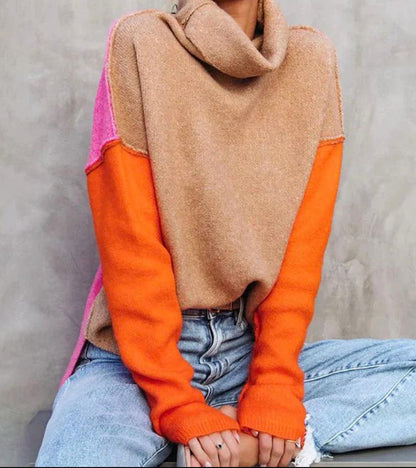 Rollkragenpullover Damen | Farbblock Stil 0