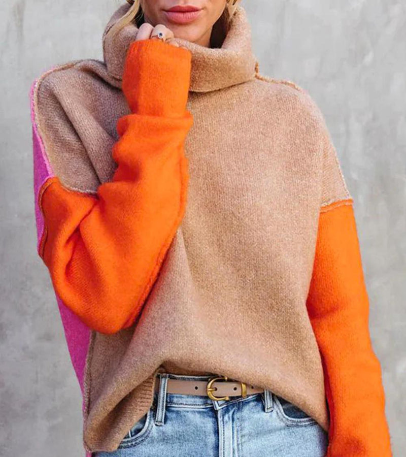 Rollkragenpullover Damen | Farbblock Stil 1