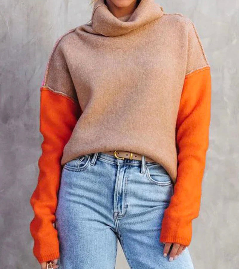 Rollkragenpullover Damen | Farbblock Stil 2