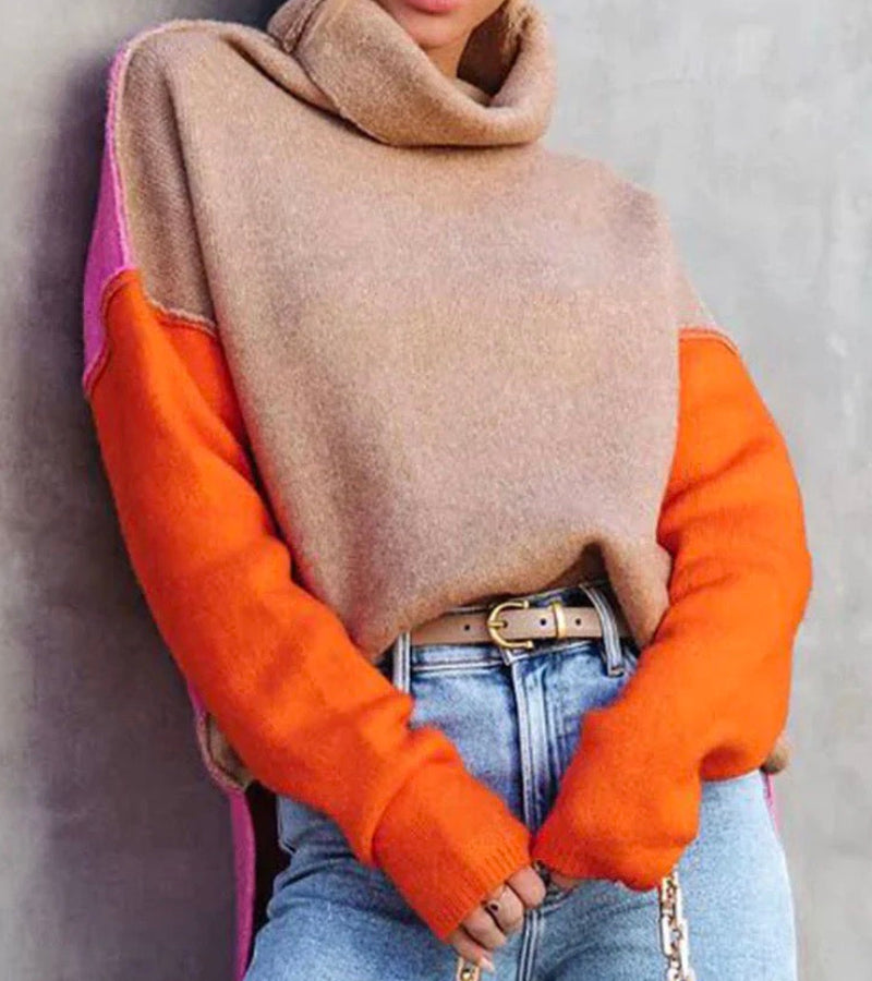 Rollkragenpullover Damen | Farbblock Stil 3