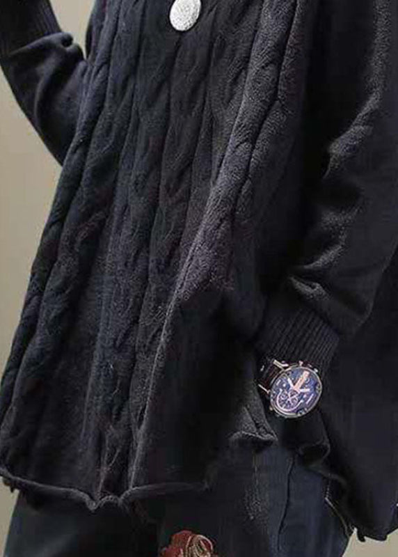 Rollkragenpullover Damen | Gestrickt mit seitlich offenem Detail | Schwarz1