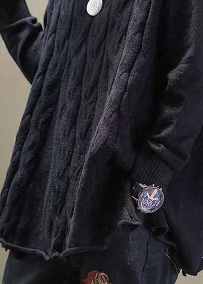 Rollkragenpullover Damen | Gestrickt mit seitlich offenem Detail | Schwarz1