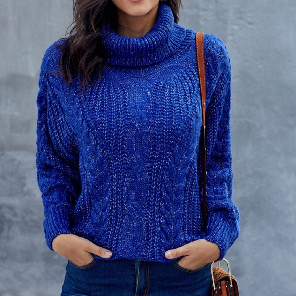 Rollkragenpullover Damen | Grobstrick | Blau 1