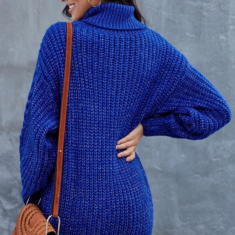 Rollkragenpullover Damen | Grobstrick | Blau 3