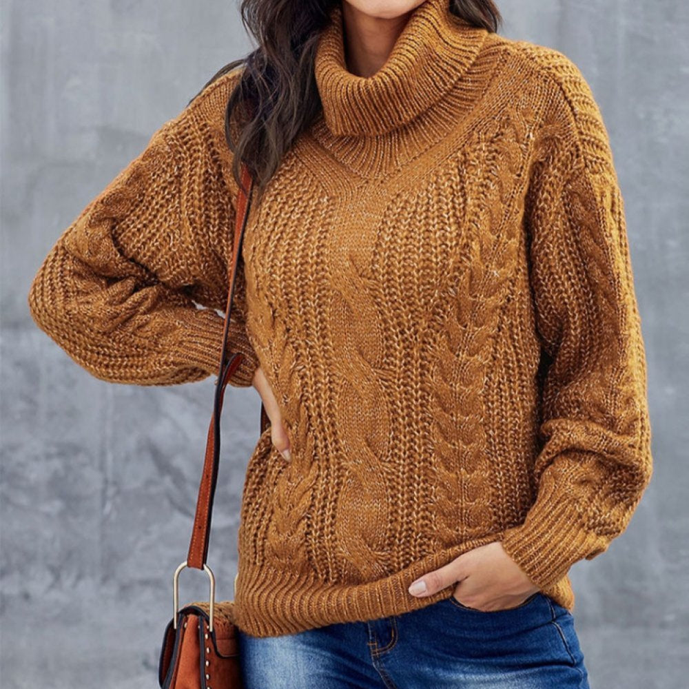 Rollkragenpullover Damen | Grobstrick | Braun