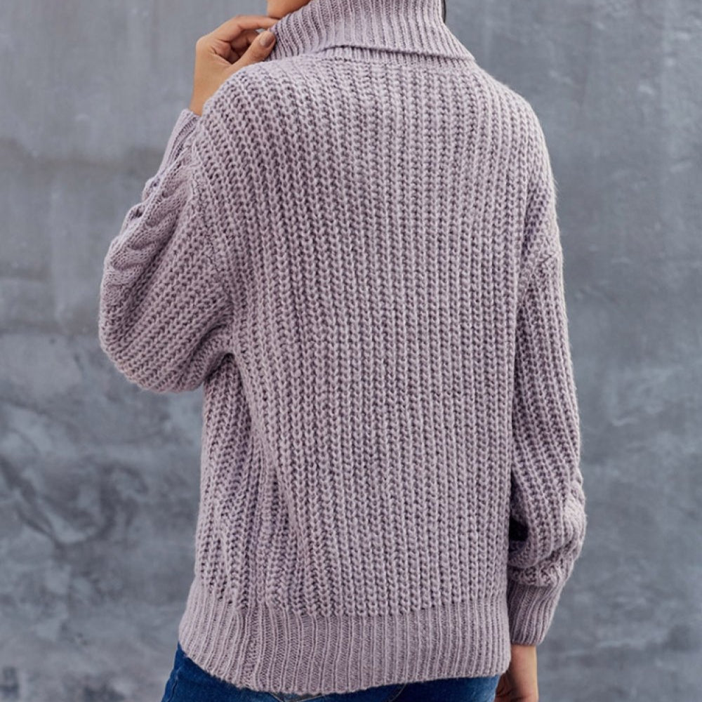 Rollkragenpullover Damen | Grobstrick | Lila2