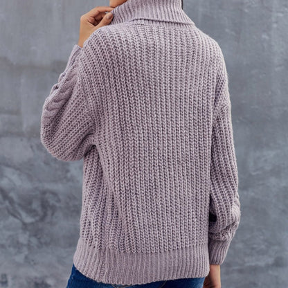 Rollkragenpullover Damen | Grobstrick | Lila2