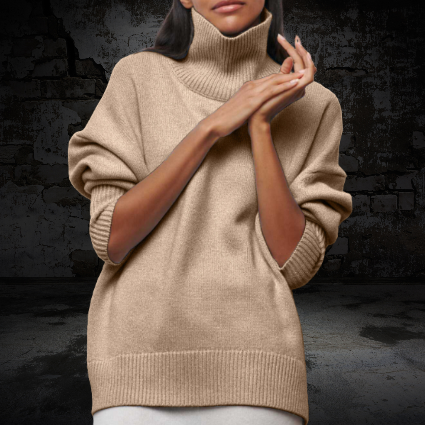 Rollkragenpullover Damen | Klassischer aus Acrylmix | Beige