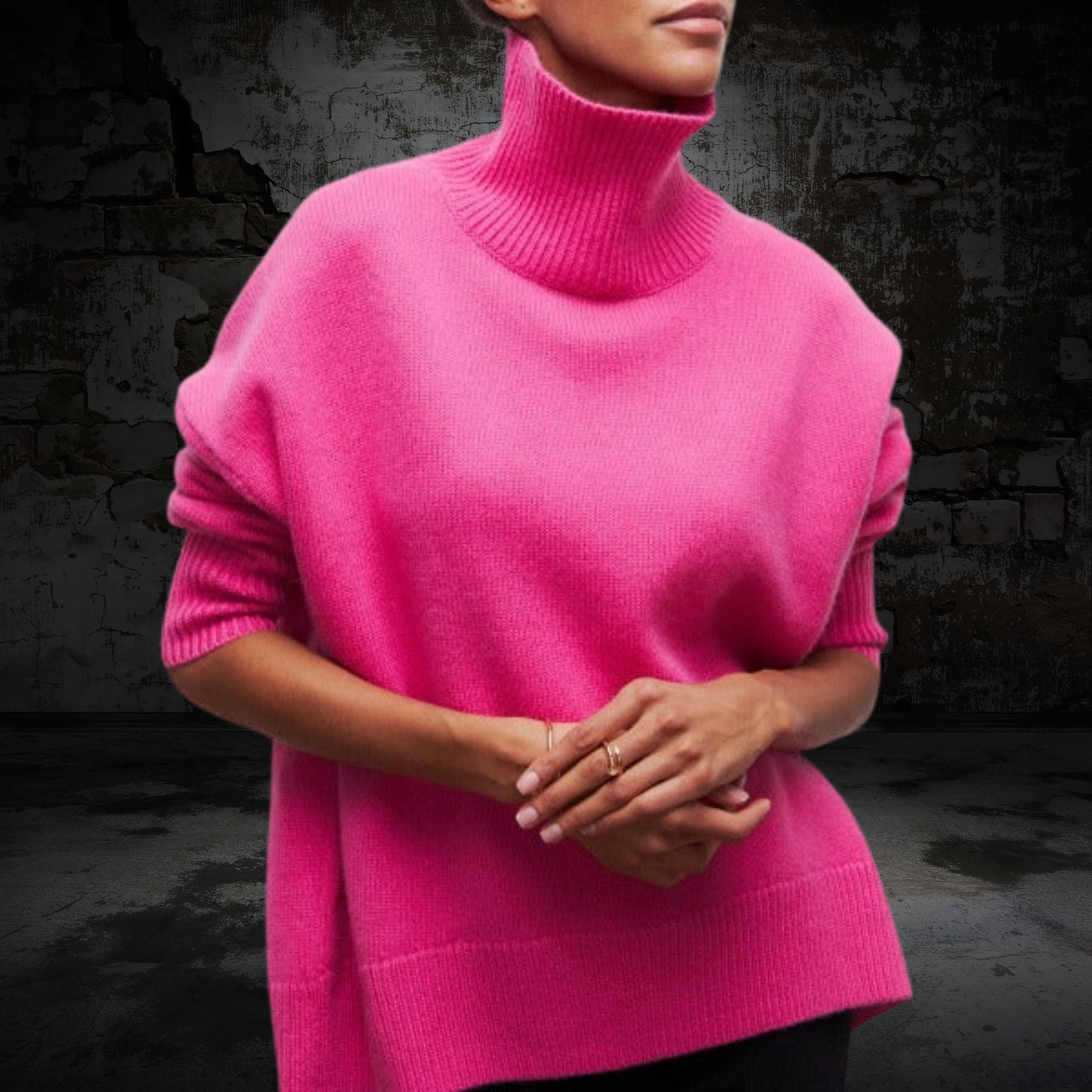 Rollkragenpullover Damen | Klassischer aus Acrylmix | Rosa
