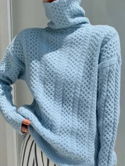 Rollkragenpullover Damen | Zopfmuster, Relaxed Fit | Blau