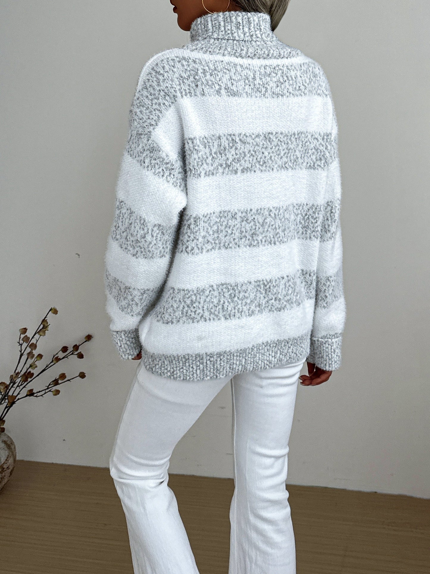 Rollkragenpullover Damen, Gestreift, Weiche Qualität | Lange Ärmel 1