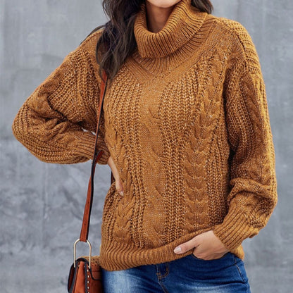 Rollkragenpullover Damen, Grobes Zopfmuster, Komfortabel | Winter 0