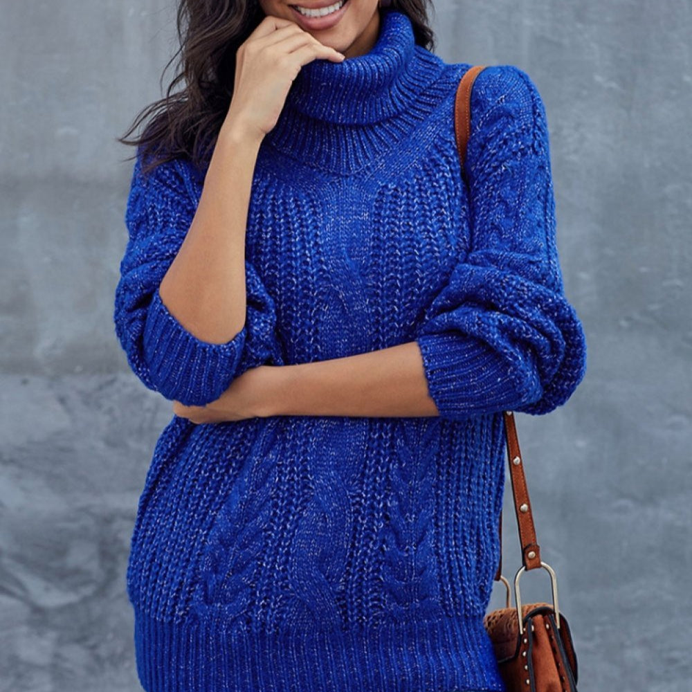 Rollkragenpullover Damen, Grobes Zopfmuster, Komfortabel | Winter 4