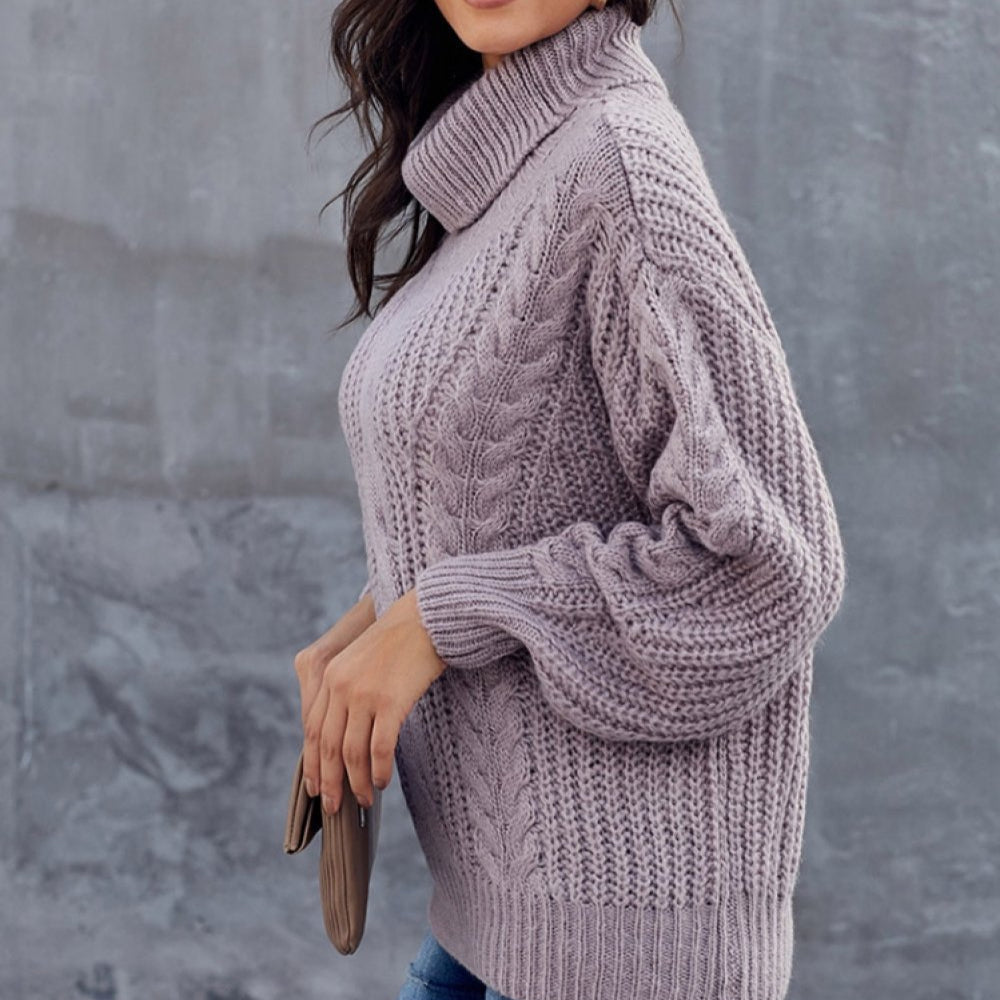 Rollkragenpullover Damen, Grobes Zopfmuster, Komfortabel | Winter 7