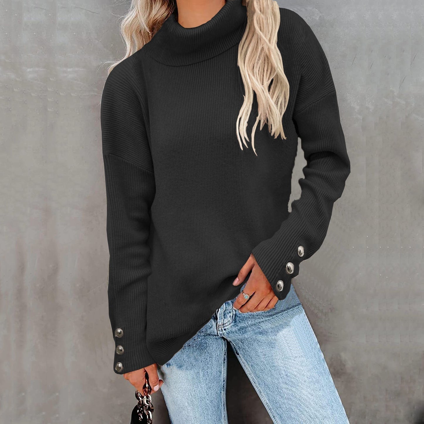 Rollkragenpullover Damen | Casual Fit mit Knopfmanschetten | Winter 4