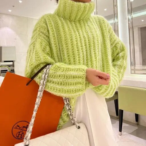 Rollkragenpullover damen | Grobstrick | Grun