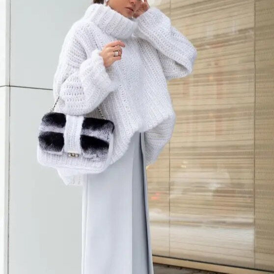 Rollkragenpullover damen | Grobstrick | WeiB