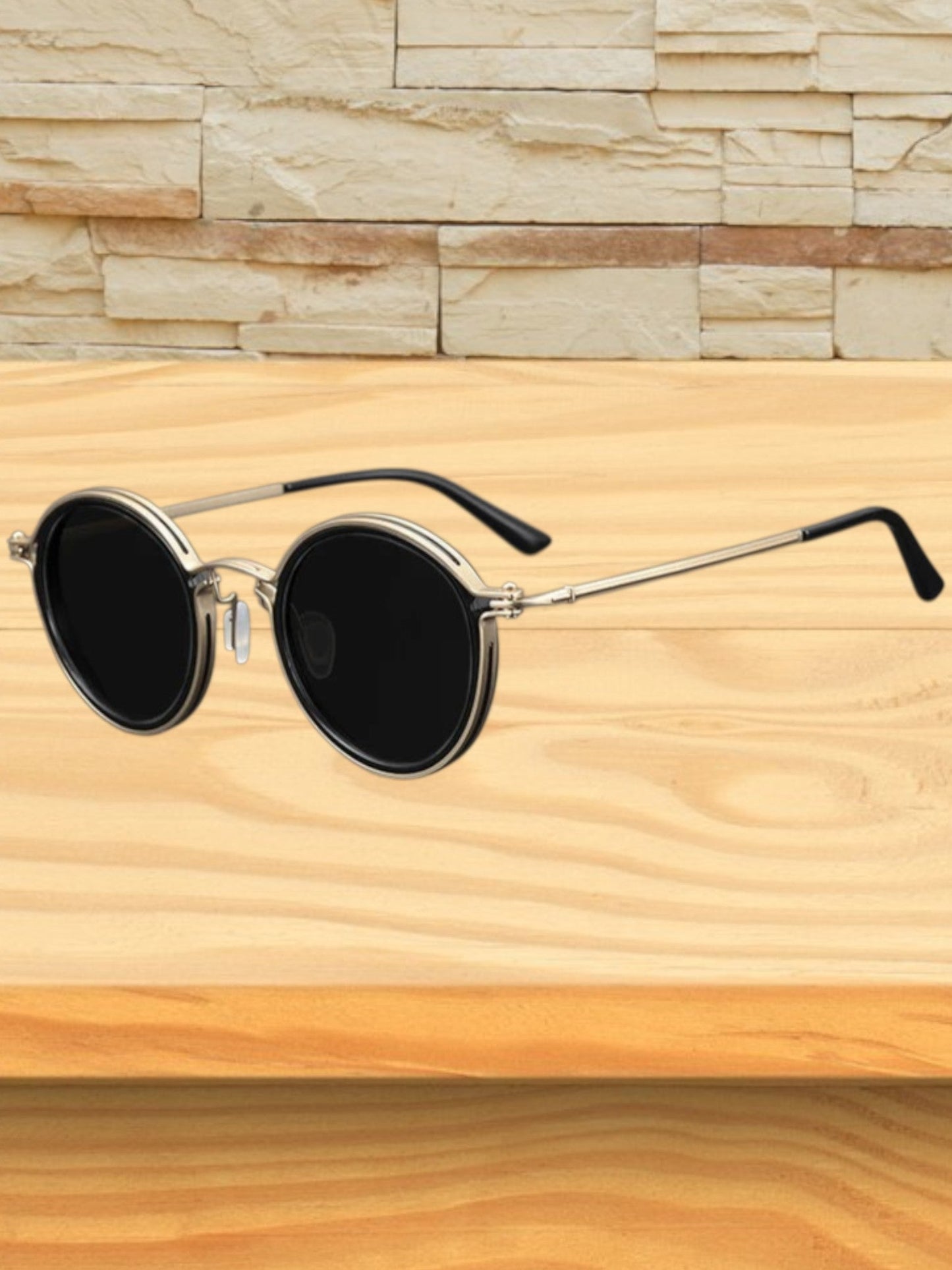 Runde Herrensonnenbrille im Vintage-Stil mit poliertem Metallrahmen und UV-Schutz 0