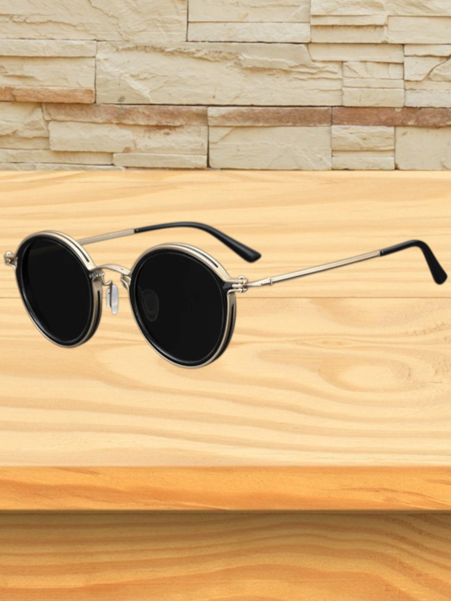 Runde Herrensonnenbrille im Vintage-Stil mit poliertem Metallrahmen und UV-Schutz 0