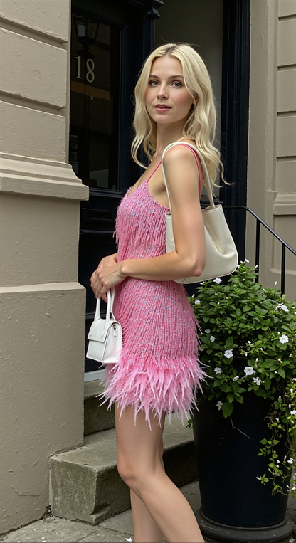 Cocktailkleid Damen | Glamouröses Fransen-Design & Federbesatz