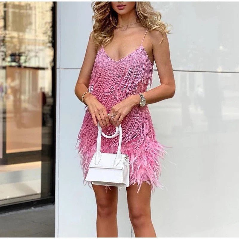 Cocktailkleid Damen | Glamouröses Fransen-Design & Federbesatz