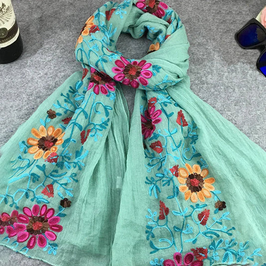 Schal für Damen | Leichtes, floral besticktes Tuch 0