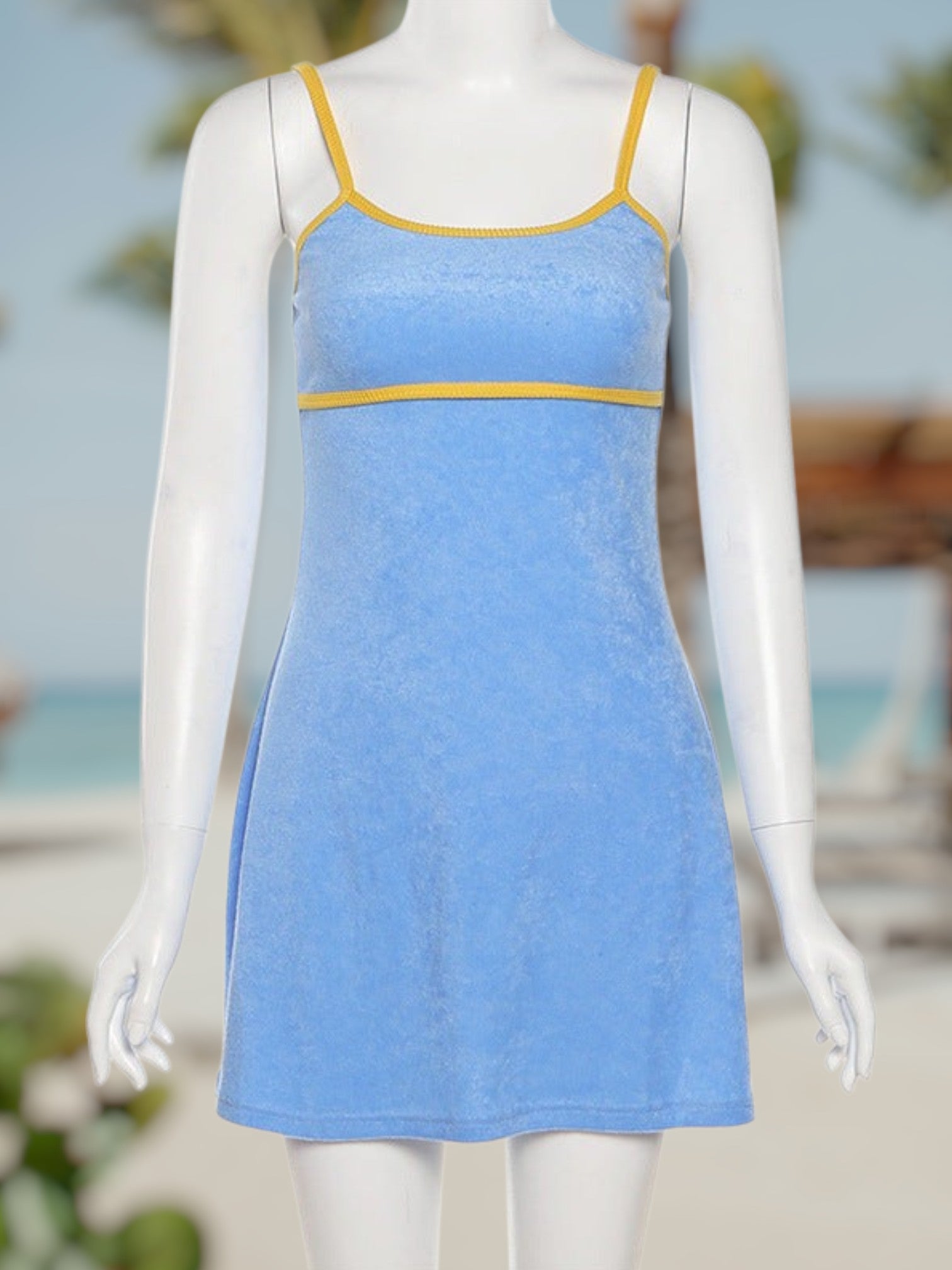 Seloura | Elegantes Strandkleid Damen mit verstellbaren Spaghettiträgern und raffiniertem Einschnitt | Blau 3