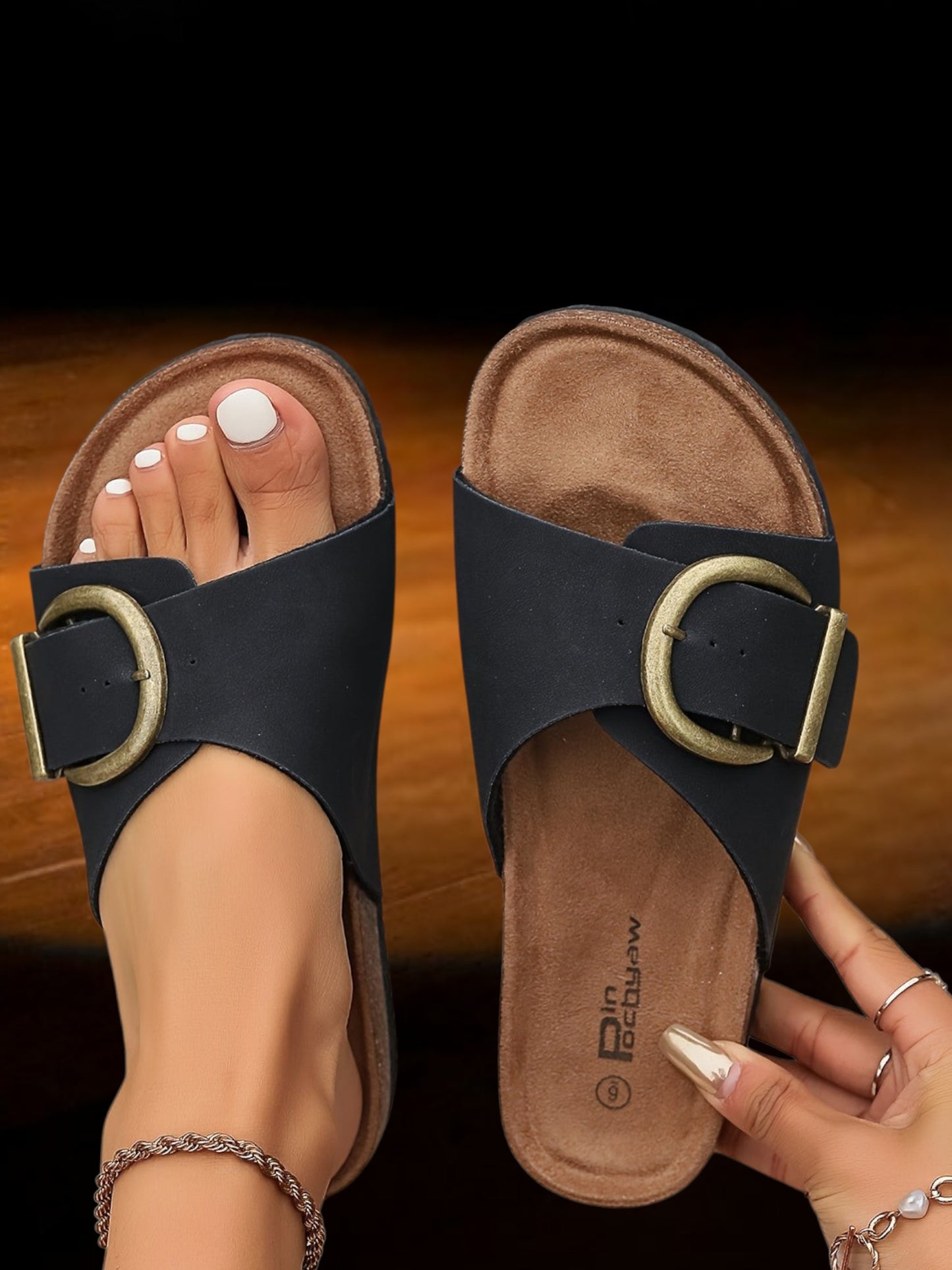 Serena | Bequeme Orthopädische Sandalen Damen aus Leder mit Rutschfester Sohle für den Sommer | Schwarz