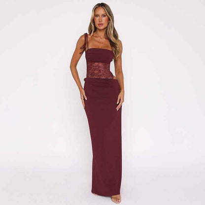Sina – figurbetontes Maxikleid mit Schnürträgern und transparenter Spitzen-Corsage 1