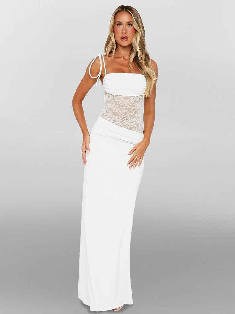 Sina – figurbetontes Maxikleid mit Schnürträgern und transparenter Spitzen-Corsage 11