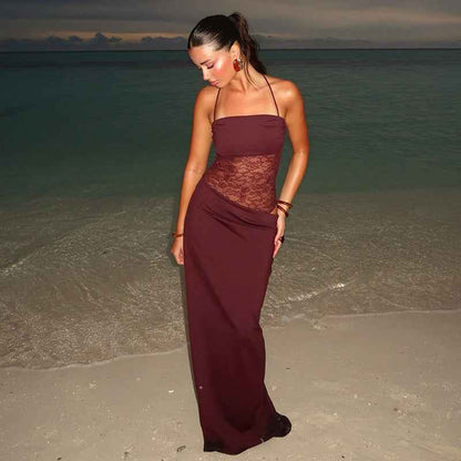 Sina – figurbetontes Maxikleid mit Schnürträgern und transparenter Spitzen-Corsage 2