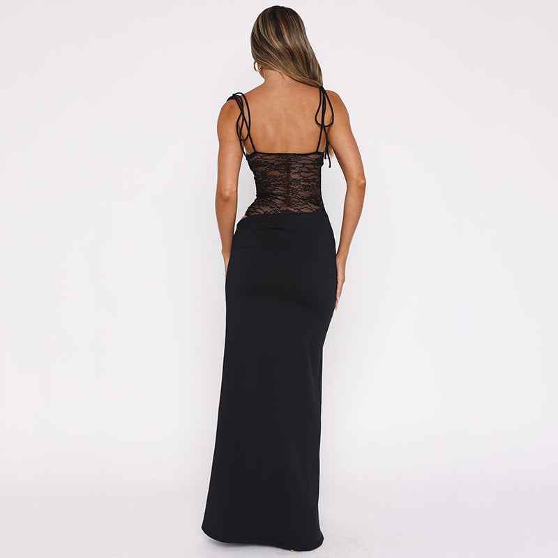 Sina – figurbetontes Maxikleid mit Schnürträgern und transparenter Spitzen-Corsage 7