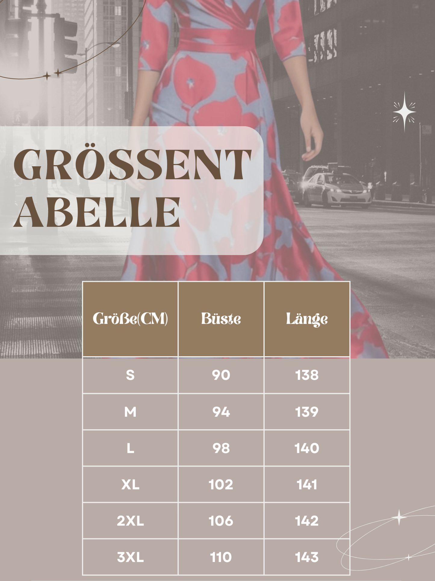 Melisande | Elegantes Abendkleid Lang mit Blumenmuster, V-Ausschnitt und Dreiviertelärmeln