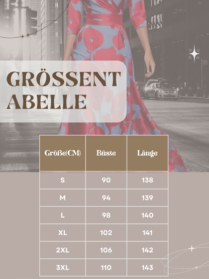 Melisande | Elegantes Abendkleid Lang mit Blumenmuster, V-Ausschnitt und Dreiviertelärmeln