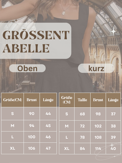 Leinenmischung zweiteiliges Set mit verkürztem Quadrathals-Oberteil und Faltenshorts