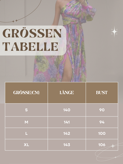 Florales One-Shoulder-Kleid mit plissierten Ärmeln