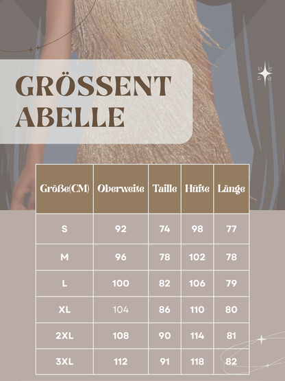 Elegantes Damenkleid im Flapper-Stil der 1920er Jahre mit V-Ausschnitt und Fransen, ärmellos