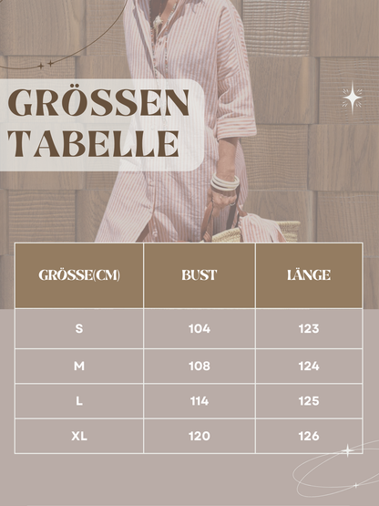 Knielanges Hemdkleid Damen aus Polyester mit Streifen und Knöpfen