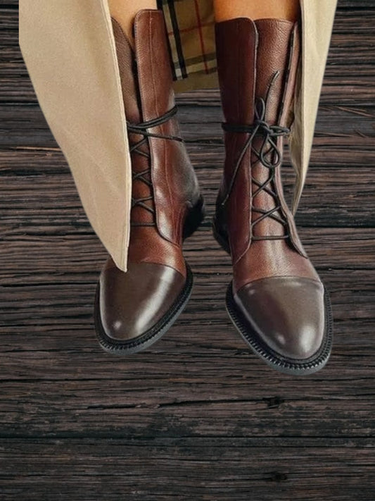 Sofia | Elegante Absatzstiefel im Vintage-Look aus hochwertigem PU-Leder mit orthopädischer Einlegesohle und Schnürung | Braun