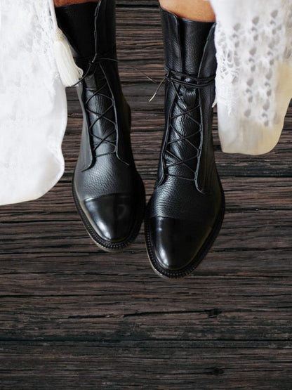 Sofia | Elegante Absatzstiefel im Vintage-Look aus hochwertigem PU-Leder mit orthopädischer Einlegesohle und Schnürung | Schwarz
