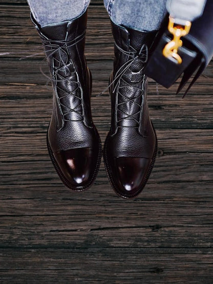 Sofia | Elegante Absatzstiefel im Vintage-Look aus hochwertigem PU-Leder mit orthopädischer Einlegesohle und Schnürung | Schwarz 3
