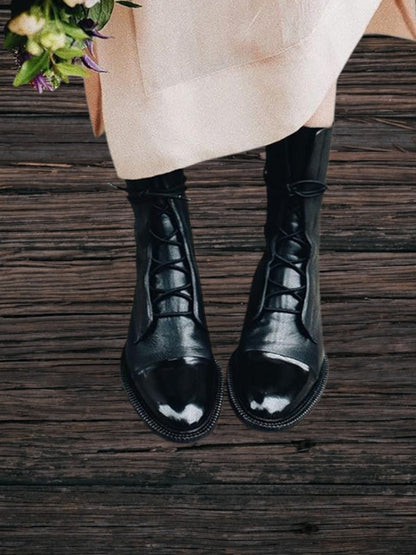 Sofia | Elegante Absatzstiefel im Vintage-Look aus hochwertigem PU-Leder mit orthopädischer Einlegesohle und Schnürung | Schwarz 4