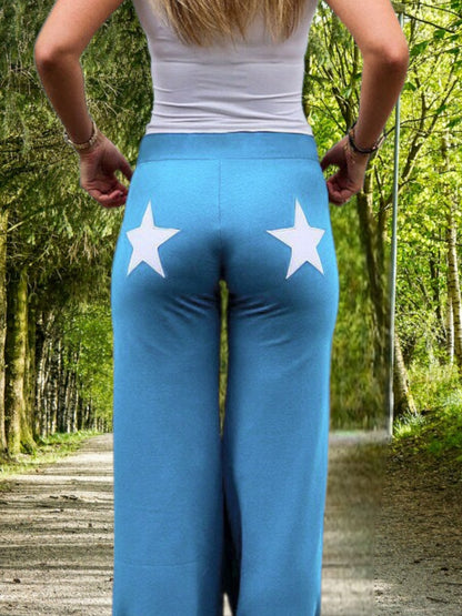 Sophie | Sportliche Damen Leggings mit Hohem Bund und Auffälligem Sternenmuster für Fitness und Freizeit | Hellblau
