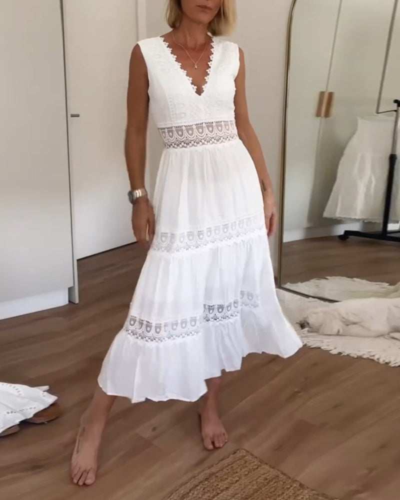 Stella™ - Bequemes V-Ausschnitt Spitzen-Topkleid 0
