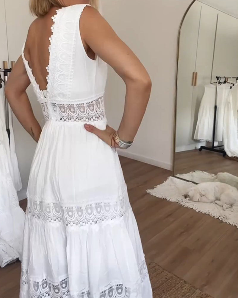 Stella™ - Bequemes V-Ausschnitt Spitzen-Topkleid 1